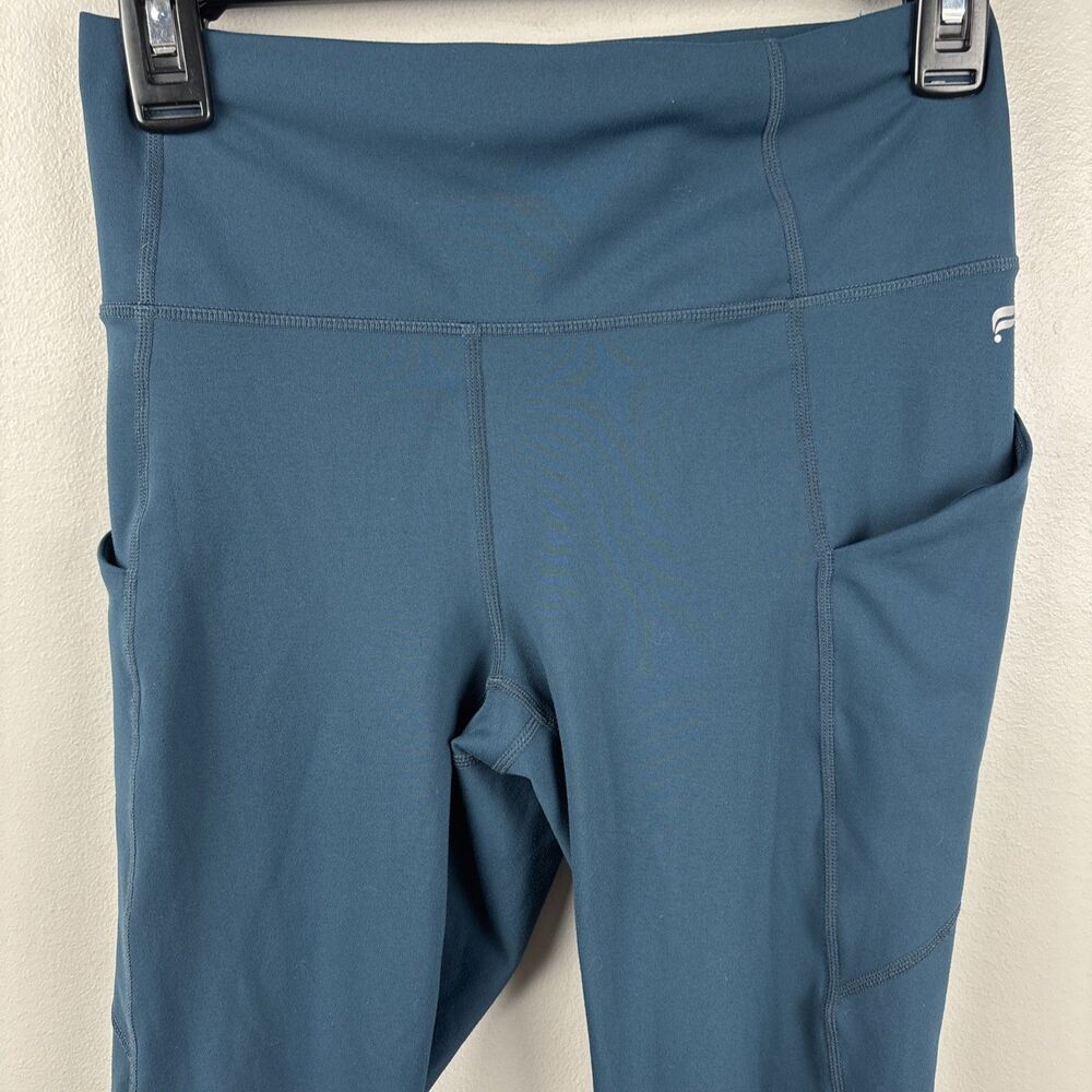 Fabletics PureLuxe Leggings Womens Medium Teal Blu Pockets 26” Waist Gym Running